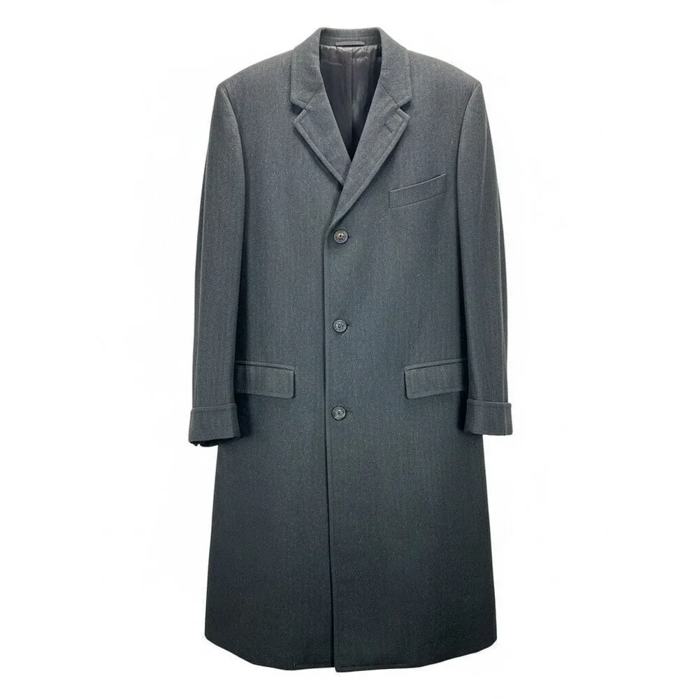 Vintage Charcoal Wool Overcoat Tailored Long Coat Classic Minimalist 44R